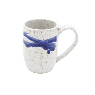 Hand-thrown Stoneware Mug in Speckled White with Cobalt Accents