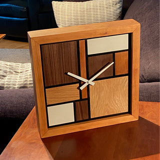Mondrian, Large Handcrafted Wooden Box Clock