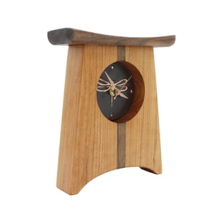 East of Appalachia - Bronze Dragonfly, Handcrafted Wooden Mantel Clock