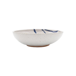 Hand-thrown Stoneware Pasta Bowl in Speckled White with Cobalt Accents