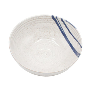 Large Hand-thrown Stoneware Serving Bowl in Speckled White with Cobalt Accents