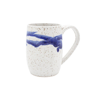 Hand-thrown Stoneware Mug in Speckled White with Cobalt Accents