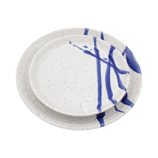 Hand-thrown Stoneware Salad Plate in Speckled White with Cobalt Accents