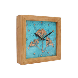 Patina Ginkgo, Handcrafted Wooden Box Clock