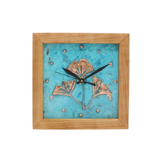 Patina Ginkgo, Handcrafted Wooden Box Clock
