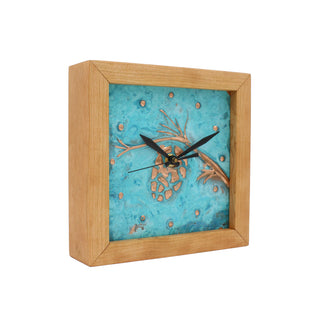 Patina Pinecone, Handcrafted Wooden Box Clock