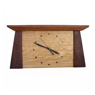 Tapered rectangular walnut wood framed oak wood clock.