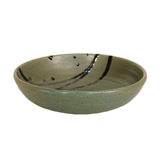 Hand-thrown Stoneware Pasta Bowl in Sage Green with Black Accents