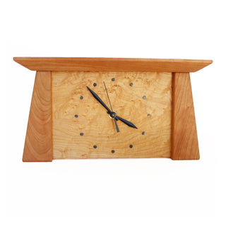 Tapered rectangular cherry wood framed maple wood clock.