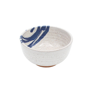 Hand-thrown Stoneware Soup Bowl - Speckled White with Cobalt Accents