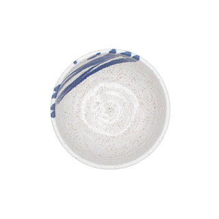Hand-thrown Stoneware Soup Bowl - Speckled White with Cobalt Accents