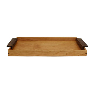 Wide cherry wood serving tray with 1.75" sides and walnut wood handles on both ends.
